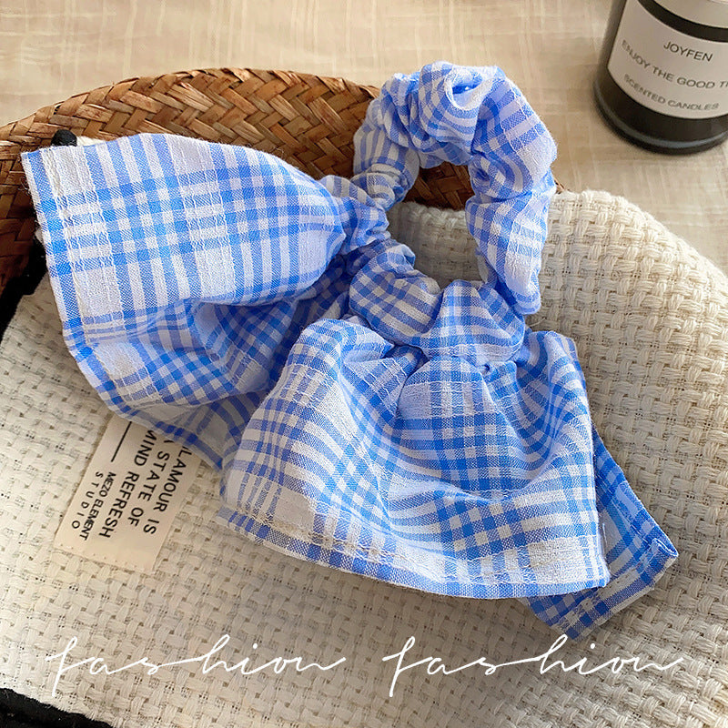 Yellow grids pattern skirt large intestine hair tie korean ins style eleganteasiest for match low ponytail hair rope headband flower hair accessories