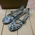 Za spain 2024 autumn new women's shoes round toe mesh sand green floral embroidery mesh ballet flats