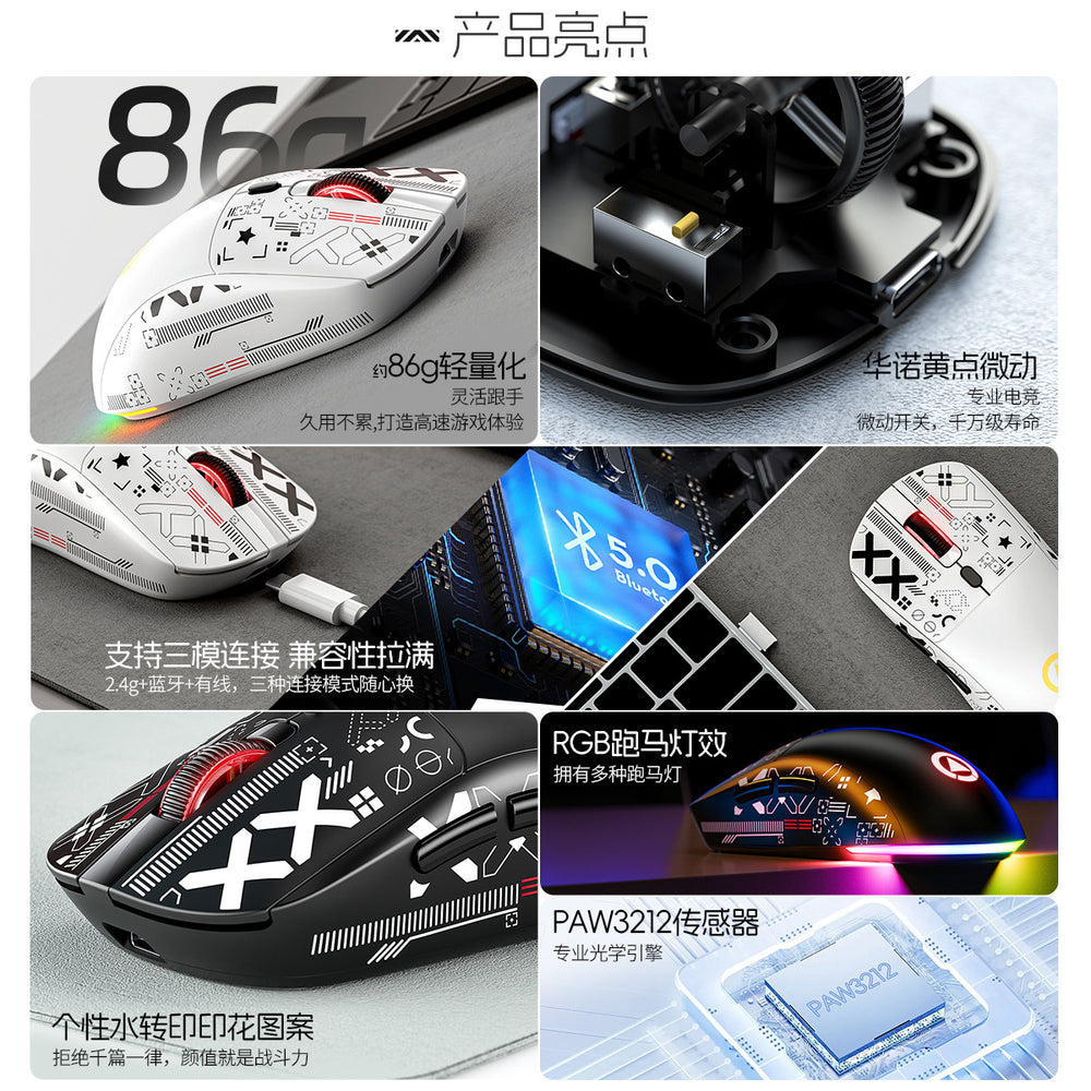 Silver sculpt g18 bluetooth wireless tri-mode lightweight mouse - gaming, esports, desktop pc, rgb, wired, amazon private label
