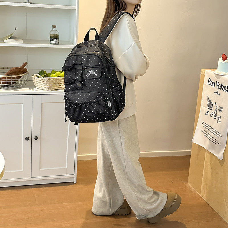 Korean style ins-style bowknot polka dot cute girly backpack - fresh & chic backpack for middle school and college girls