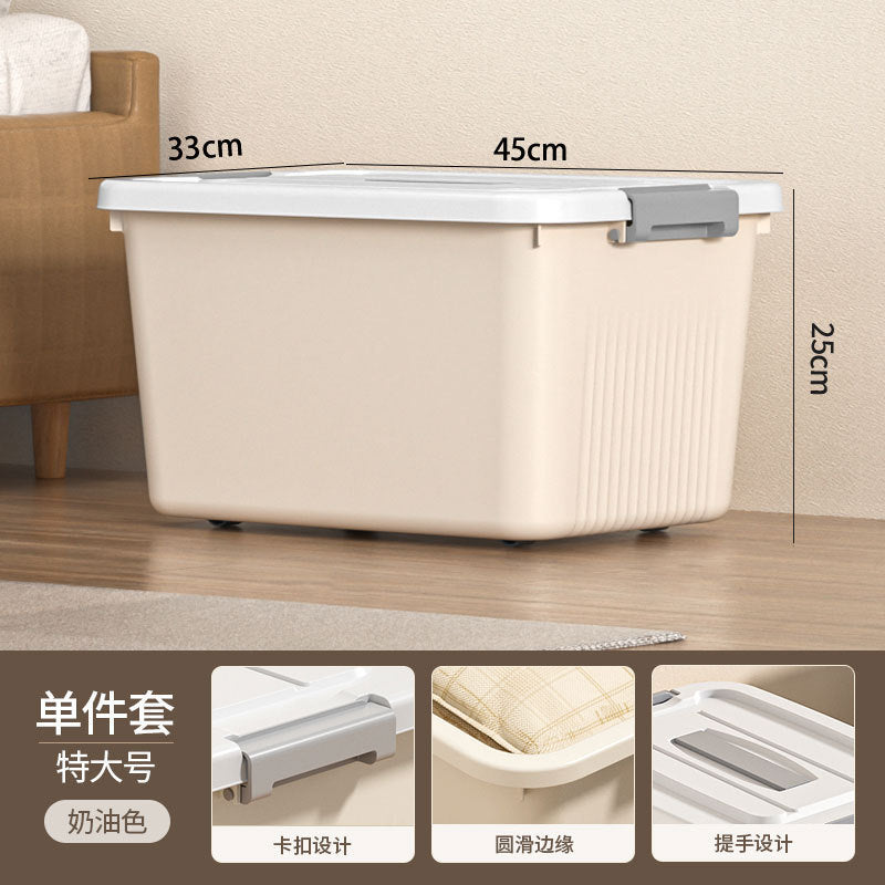 New Plastic Storage Box Cream Wind Large Capacity Extra Large Household Student Books Clothes Quilts Household Organizing Box