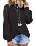 fashionexport cross-border new arrival  independent station round neck long sleeves lacepatchworkloosetops women