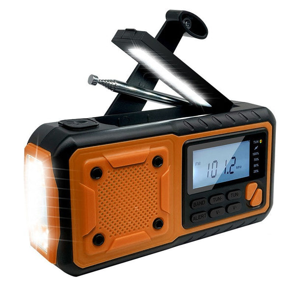 Solar hand-cranked power generation emergency multi-function AM/FM/WB radio flashlight