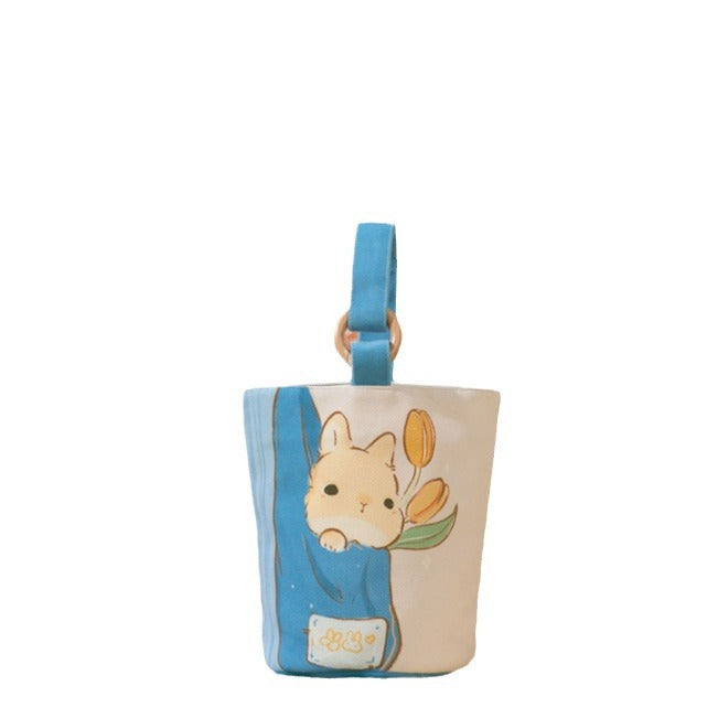 New arrival illustration cartoon canvas bag bucket bag printing portable small satchel bag mommy bag lunch outing small bag