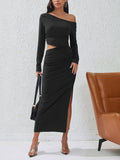 women's fashion: european and american  fall/winter new collection - slim-fit, sexy, cutout, slit, bodycon midi party dress