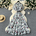 Frenchniche styleclassy light mature style single breasted short sleeve printingshirtdress women's styleretro chiffon skirt