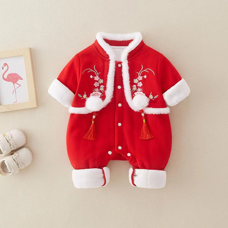 Winter baby cotton clothes, baby new year greetings, festive clothes for men and women, young children, outdoor heattech clothes, thickened chinese style winter clothes
