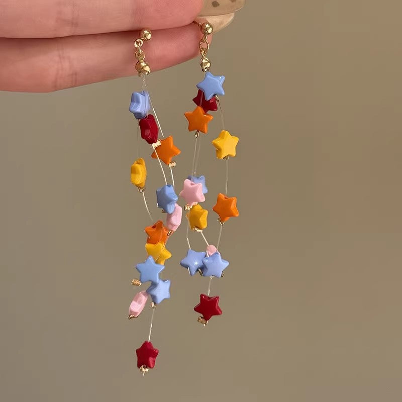 Summer color dopamine star tassel earrings - unique design, sweet style, perfect for vacation