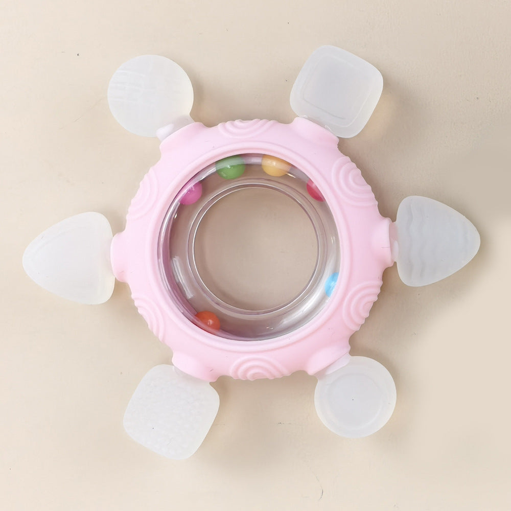 Cross-border explosion silicone rattle toothpaste molar stick baby molar six-finger bracelet toothpaste toy baby food grade