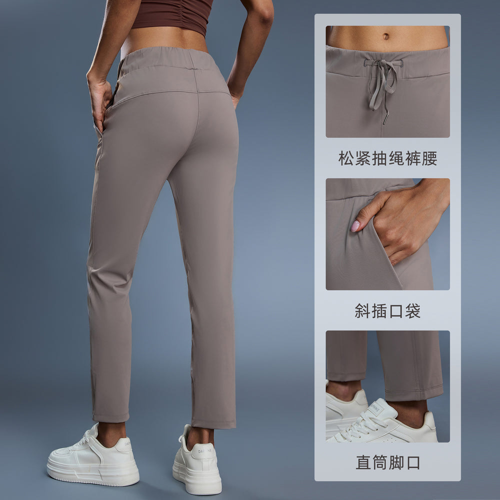 new arrivalloosestraight-leg yoga pants drawstring waist sports casual elastic nine-point pants for women dl081