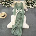 Beach vacation style suit female niche style popular tie back waist long sleevesknitting shirt cut out skirt suit