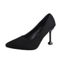 Women's suede black pointed-toe heels - professional ol work shoes, solid color stiletto mid-heel pumps