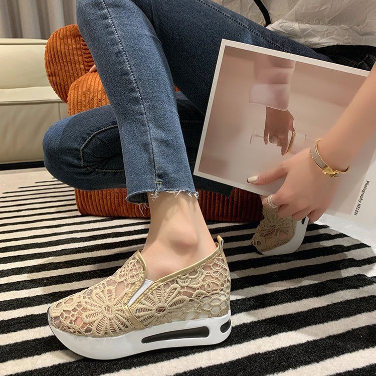 women's fashion flat heel hidden wedge mesh breathable casual flats - supports cross-border platforms and dropshipping