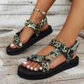 summer new arrivals: chunky sole canvas ethnic style women's peep-toe color block velcro beach sandals - plus size in stock