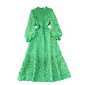 Classyelegancelacedressnew arrivalcut out crochet waist lantern sleeve long sleeves waist dress