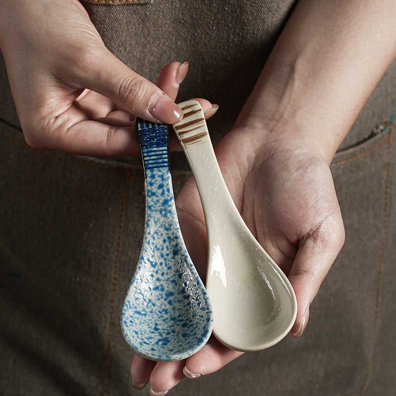 Creative kitchen ceramic tableware small spoon japanese retro cute high-value household spoon soup spoon rice spoon