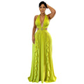 C7805 cross-border  new women's halter deep v cutout starfish ruffle maxi dress banquet evening gown
