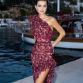 summer new european and american style women's sexy one-shoulder ruffle print asymmetrical dress