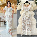 Classy sense of fragrance dress for women frenchelegance diamond-breasted silm lapel short-sleeved cut outlacedress