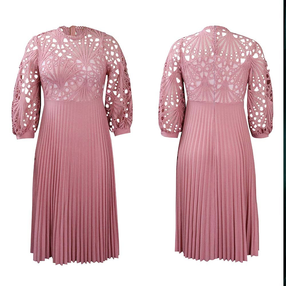 European and american women's clothing  summer new arrival: elegant lace patchwork, pleated, hollow-out, sexy plus size african dress - export quality