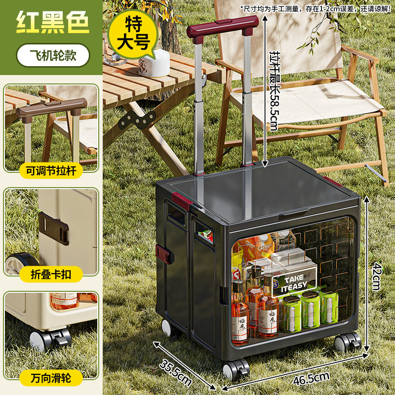 Rod storage box Car outdoor foldable hand-pulled camping Camping finishing box Multifunctional trolley with pulley