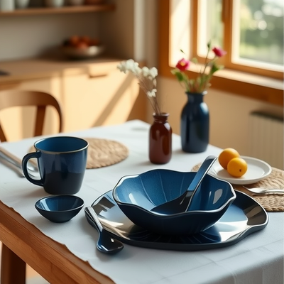 Japanese-style influencer dinnerware set: ceramic rice bowl, plate, and saucer - perfect for single servings, creative, unique, minimalist home decor