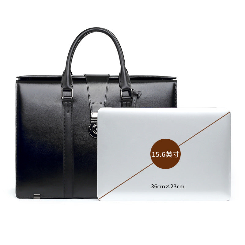 New leather men's bag combination lock briefcase commuter business computer bag large capacity cowhide men's handbag