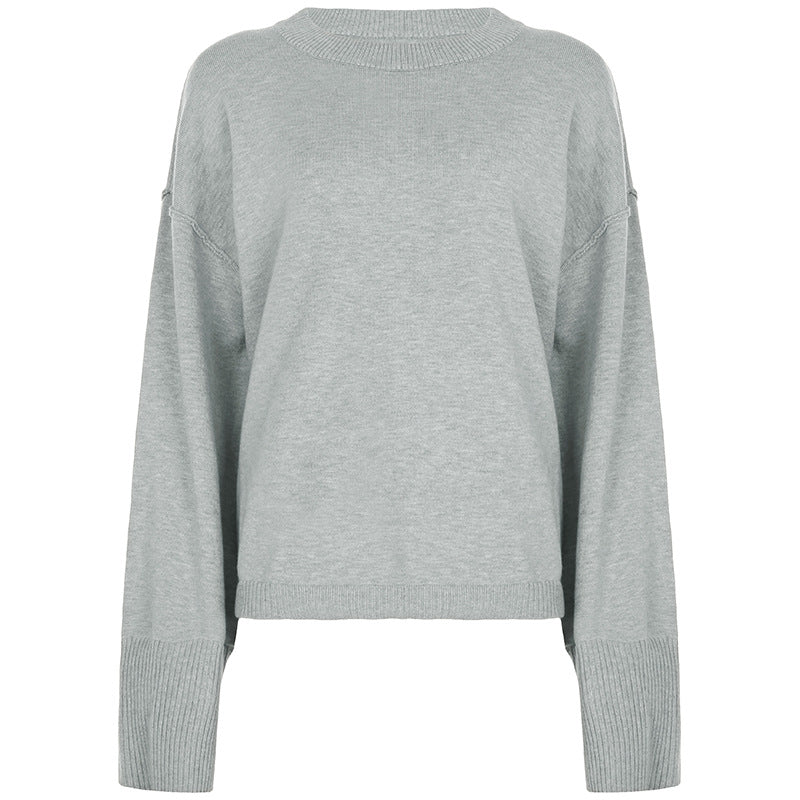 Cross-border fashion casual woolen suit pullover loose top turned waist head straight trousers loungewear two-piece set women