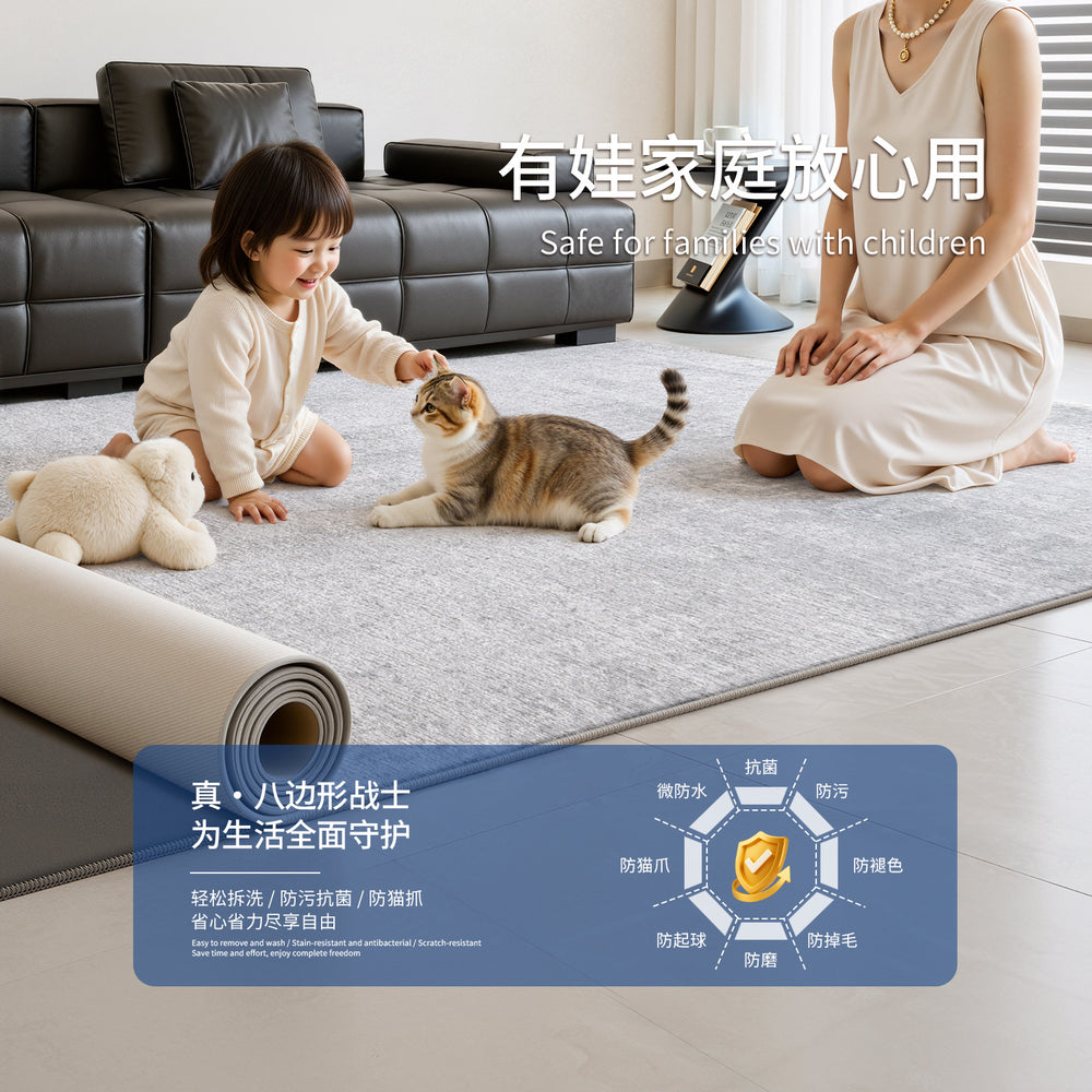 Removable and washable carpet, living room casual style, double layer, machine washable sofa sound insulation pad, retropure color, removable carpet