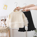 Girls' faux mink two-piece sweater set -  autumn/winter new collection - baby girl crewneck sweater and pants outfit