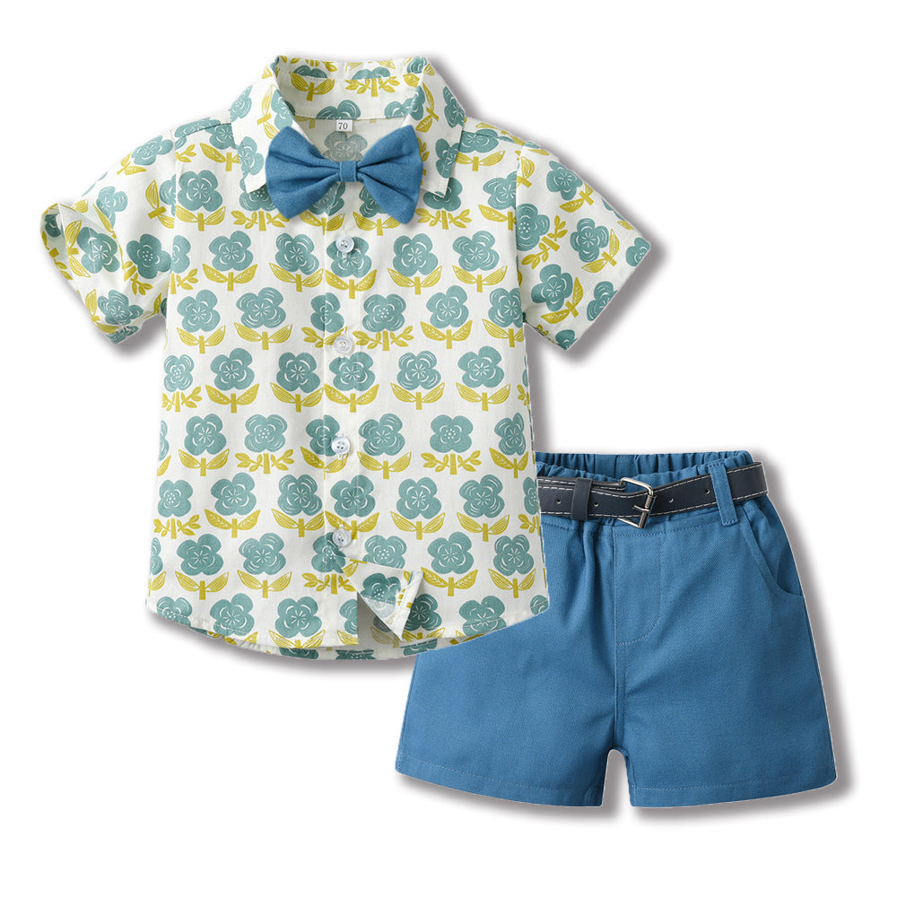 Boys' summer outfit: trendy suit with belt - new stylish and handsome summer short-sleeve shirt for fashionable babies