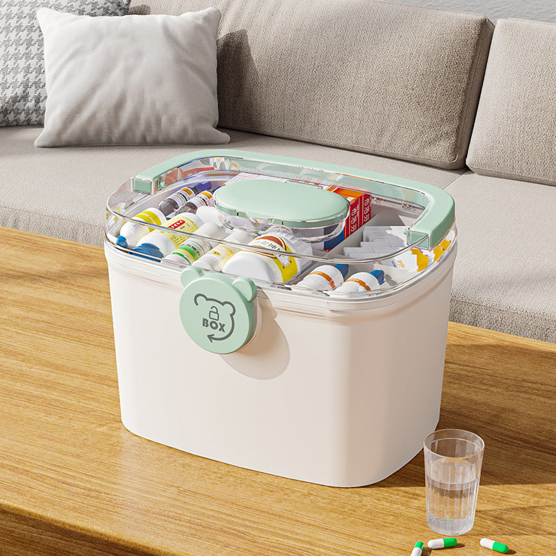 Household large medicine case Plastic multi-layer grid medical storage box Portable family emergency portable first aid kit