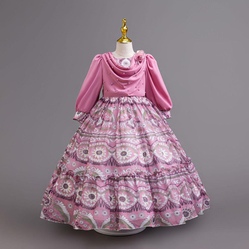 chiffon kids dress holiday banquet classy long sleeves pastoral style dresskids dresses