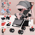 Four-wheel one-button folding, reclining stroller - coupling pink - rain cover gift set