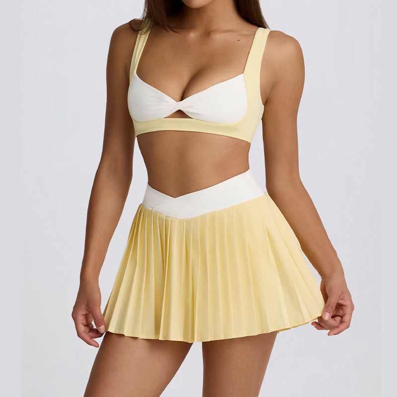 casual pleated skirt breathable fake two-piece quick-drying fashion tape running sports high waist fitness short skirt tennis skirt
