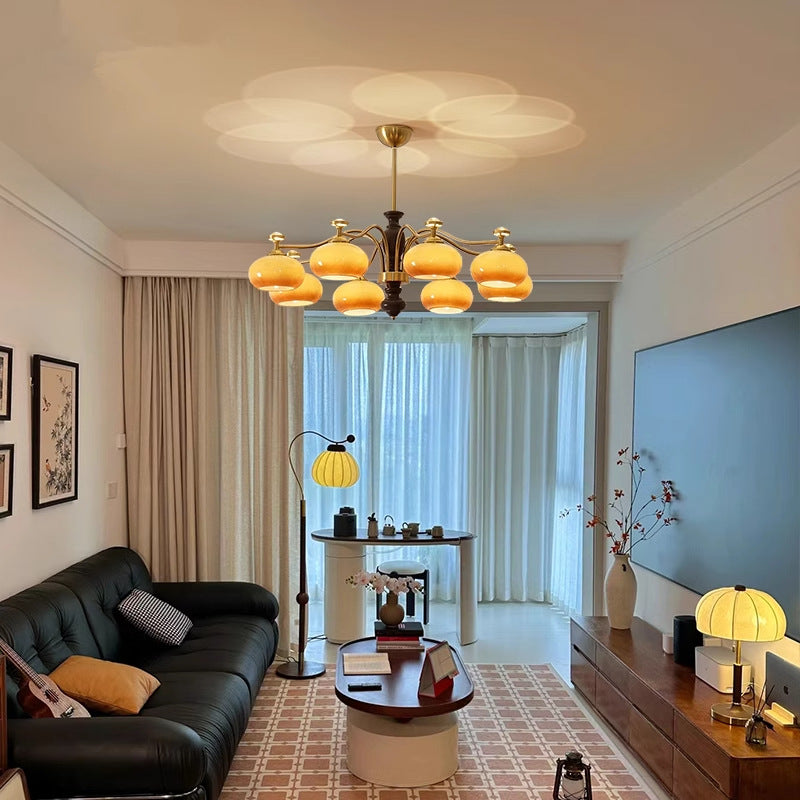 Medieval vintage American retro persimmon lens projection living room chandelier study bedroom dining room eye protection lamp