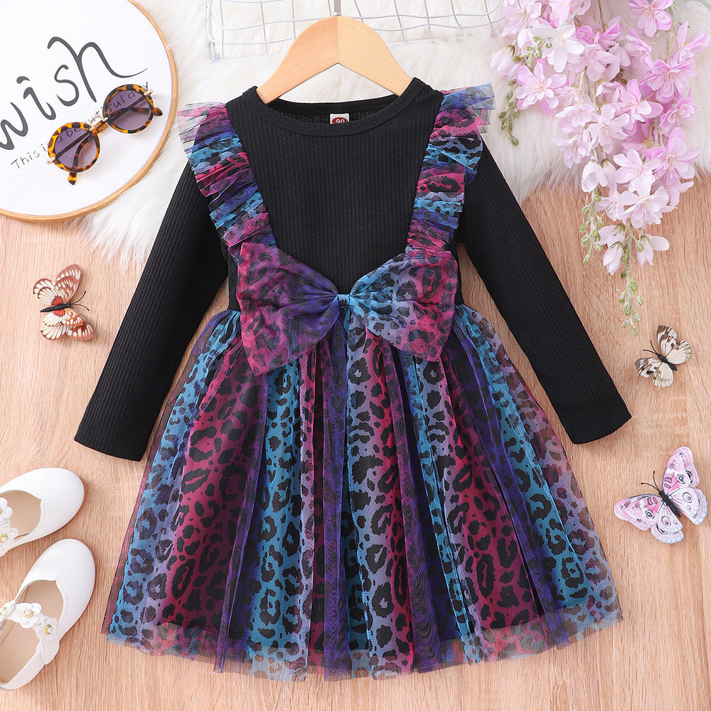 Spring/autumn long-sleeved floral mesh dress for toddlers and young children - hot cross-border seller