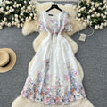 French high-end women's dress - summer  collection: slimming, elegant, and fashionable printed hollow-out crochet lace dress