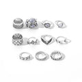 hot-selling retro ethnic style ring for women, 10-piece set, geometric cut out design, combination ring jewelry wholesale