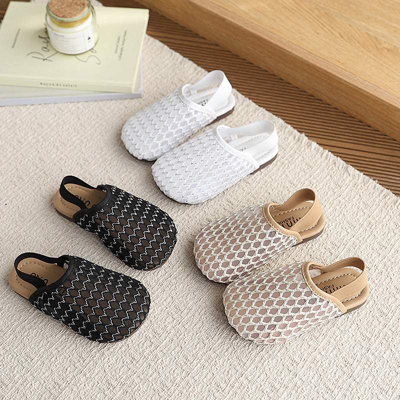 Minimalist new woven hollow-out closed-toe mules women's summer flat square-toe fashion slippers lazy shoes