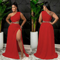 supply european and american clothing  pure color asymmetrical one-shoulder tops large slit floor-length skirt suit