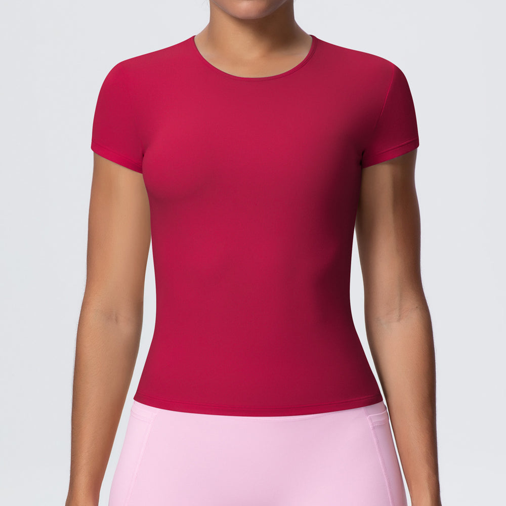 New arrivalcasual sports short-sleeved waist slimming look breathable yoga t-shirt running training naked fitness tops