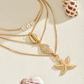 Wholesale seashell necklaces - european & american cross-border jewelry - women's ocean-themed vacation necklaces - conch & starfish layered collarbone chains