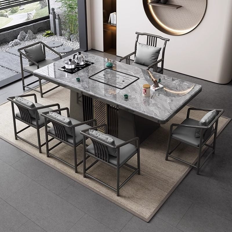 Modern rock slab tea table and chair set - ideal for home, balcony, living room, office, or kung fu tea - complete all-in-one set