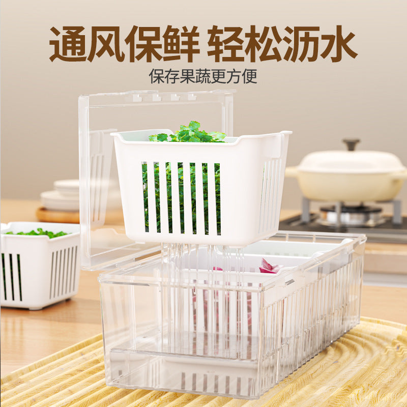 Kitchen onion, ginger and garlic storage box, fruit and vegetable freezer, double-layer drain box, refrigerator side dish refrigeration, transparent crisper box