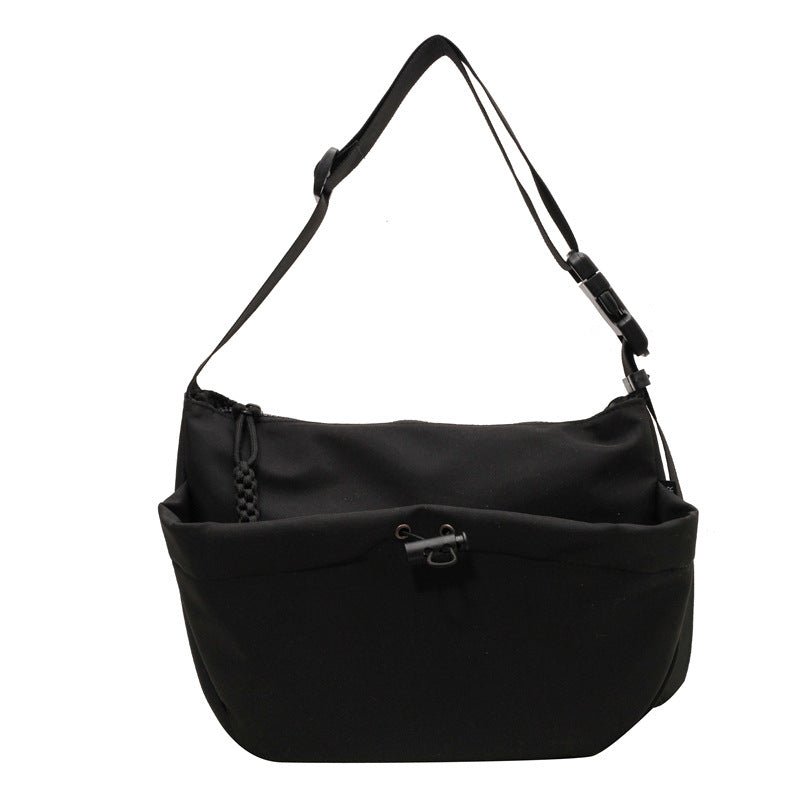 Cross-border special supply of solid color Oxford cloth messenger bag casual cloth bag 2024 new drawstring wide shoulder strap shoulder bag