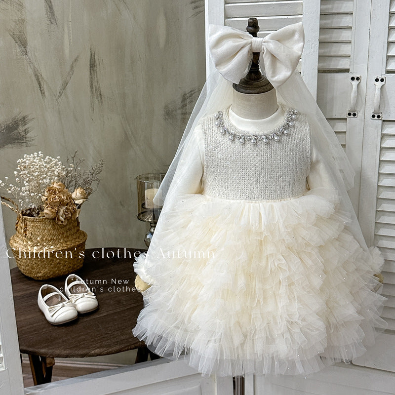 Girls' birthday princess dress - baby thickened vest cake skirt two-piece set
