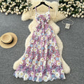 High-end women's luxury party dress: exquisite colorful hollow-out crochet lace camisole dress with cinched waist - summer  collection
