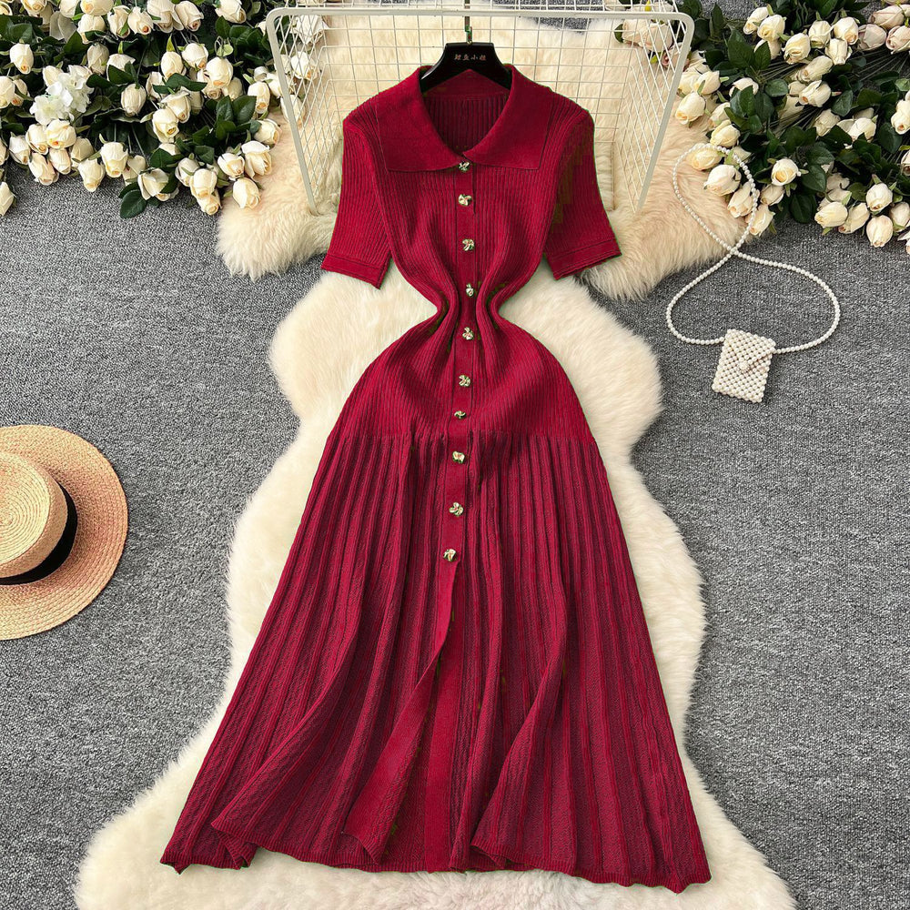 French-style inner layer sweater dress for women,  winter, stretchy, slimming, elegant, single-breasted knitted maxi dress