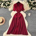 French-style inner layer sweater dress for women,  winter, stretchy, slimming, elegant, single-breasted knitted maxi dress